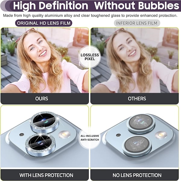 Til iPhone 15 / 15 Plus Lens Glitter Blue