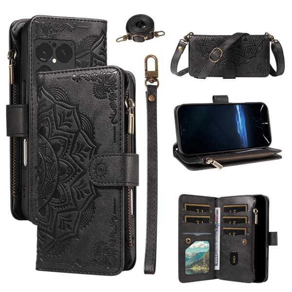 Lommebokdeksel med Mandala-mønster og Håndleddsstropp til Sony Xperia 1 VIII Black