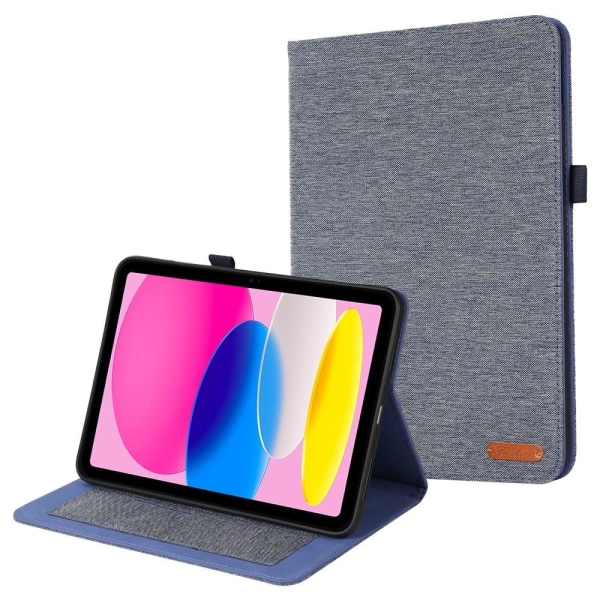 Apple iPad 10.9 2022 Vikbart fodral korthållare Tygtextur - Blå Blå