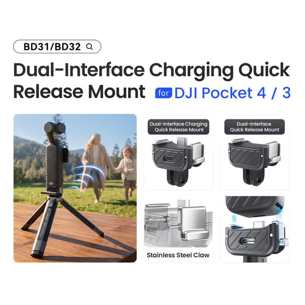 Dobbel ladestasjon for DJI Osmo Pocket 4 / 3 – magnetisk hurtigfeste Black