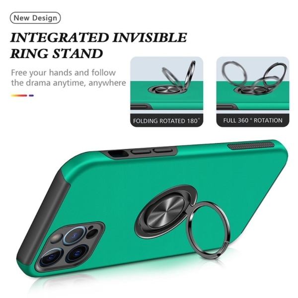 iPhone 14 Pro Finger Ring Kickstand Hybrid Case - Green Green