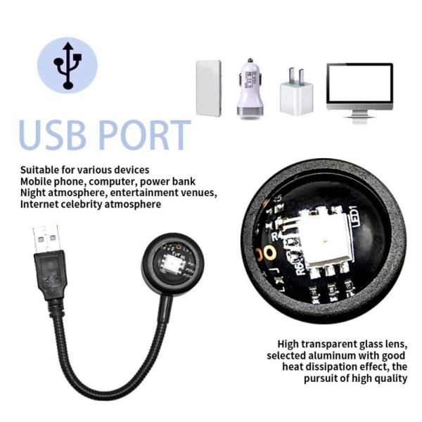 USB-lampe Bilsoverom Takprojektor Solnedgang - 7 farger Multicolor