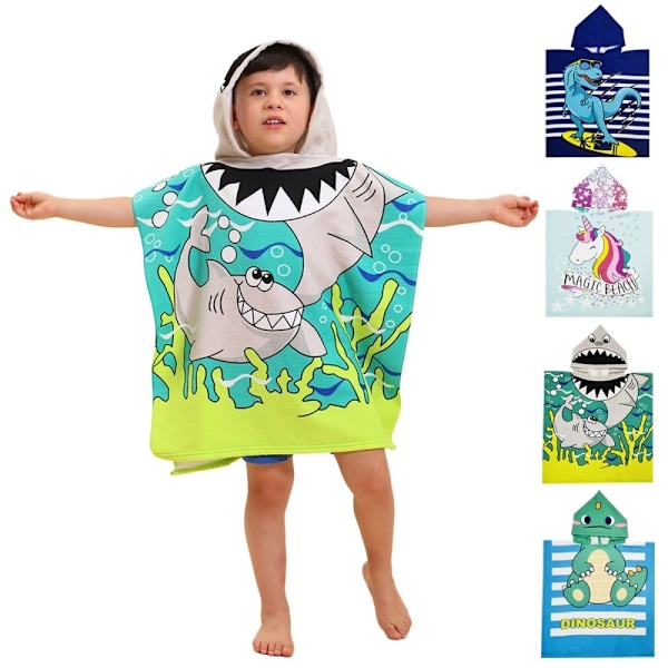 Hood Cape Badehåndklæde Badekåbe Poncho, 60x60cm - Ocean Shark White