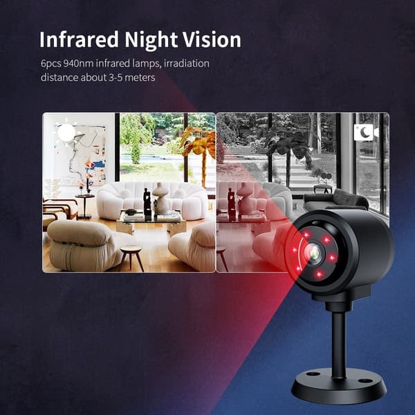 WiFi Säkerhetskamera Night Vision Rörelsedetektering 130 graders vidvinkel Övervakning Svart