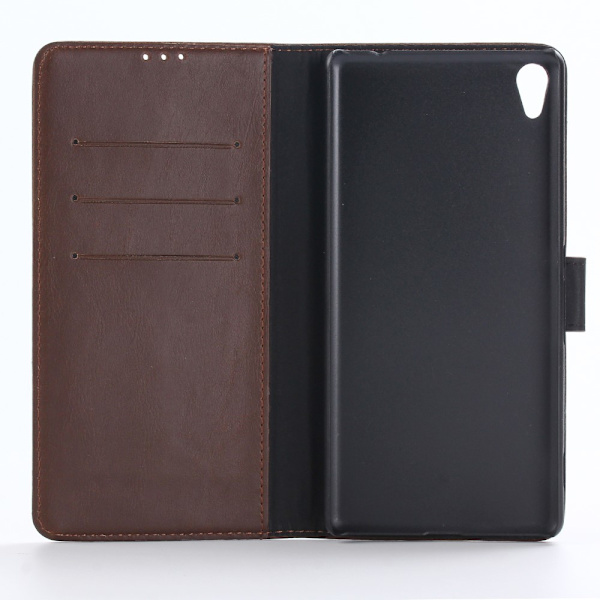 Retro Crazy Horse Skinnveske Stativ for Sony Xperia XA Ultra - Kaffe Dark brown