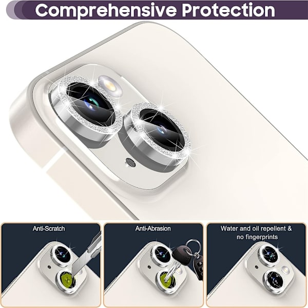 Kamera lins till iPhone 15 / 15 Plus Glitter Silver