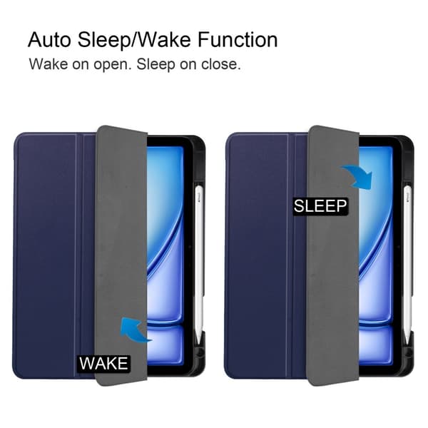 Til iPad Air 11 (2024) Etui Tre - fold Stativ Tablet Cover med Pen Holder Dark blue