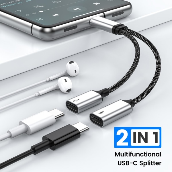 USB-C uros ja kaksois USB-C naaras jakajakaapeli pikalataus Black