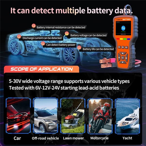 Felkodsläsare 2-i-1 OBD2-skanner batteritestare 40 000 felkoder motordiagnostik Orange