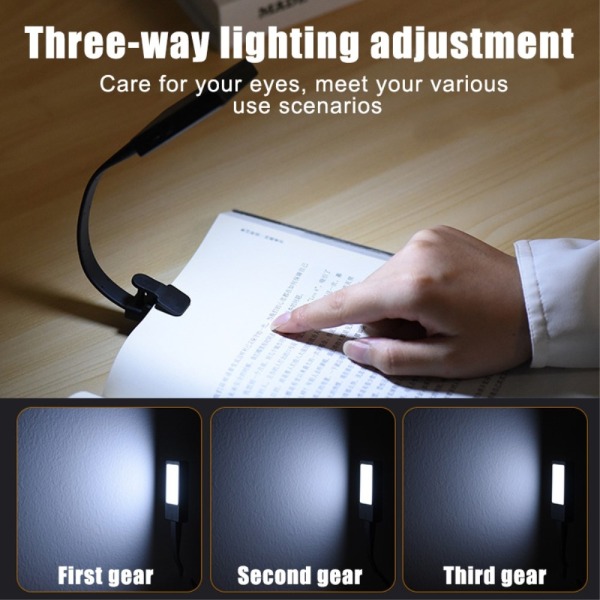 Genopladeligt læselys læselampe Clip On LED Book Light - Sort Black