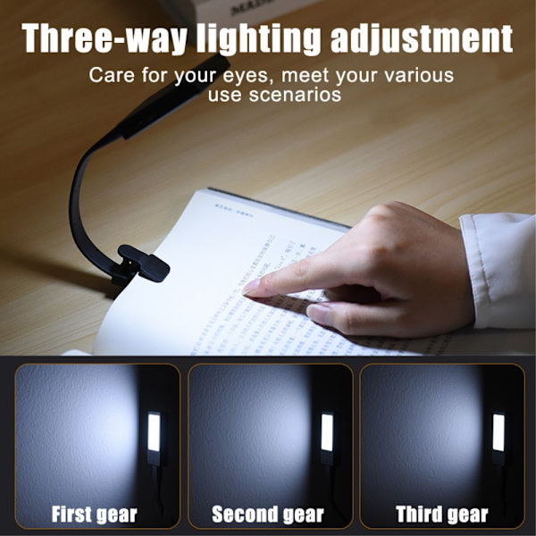 Ladattava lukuvalo lukulamppu Clip On LED-kirjavalo - musta Black