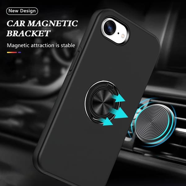 Til iPhone 17e / 16e Finger Ring Kickstand Hybrid Taske - Sort Black