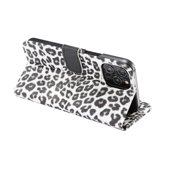 Leopardmønster tegnebogsovertræk til iPhone 12/12 Pro White