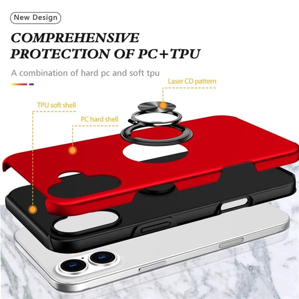 Til iPhone 17 Finger Ring Kickstand Hybrid Taske Red