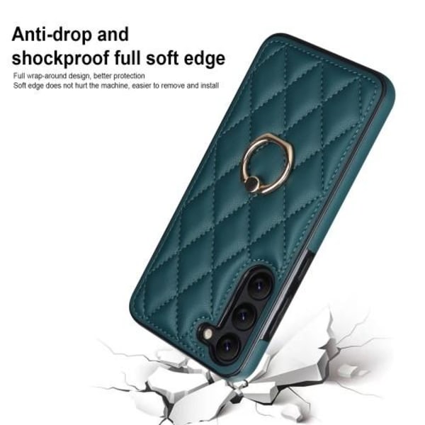 Samsung Galaxy S23 Etui Rhombus Grid Mønster Bagcoverring Kickstand - Grøn Green