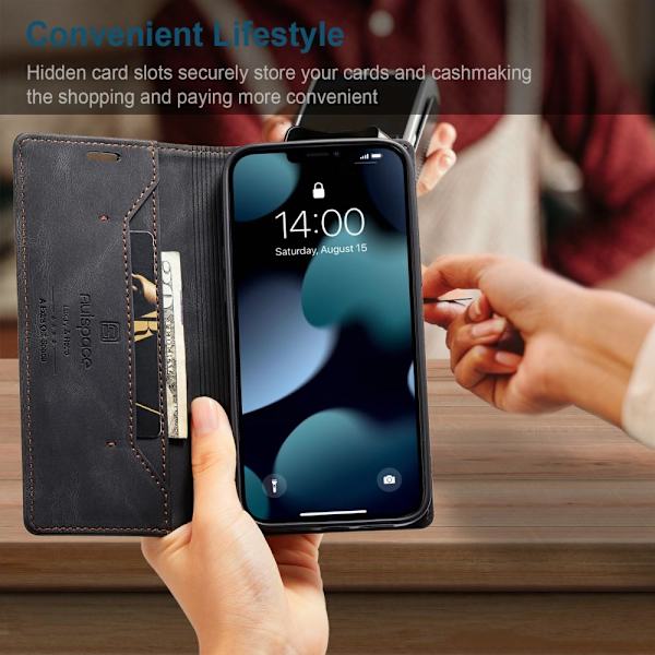 AUTSPACE A01 Retro Lommebokveske for iPhone 13 - Svart Black