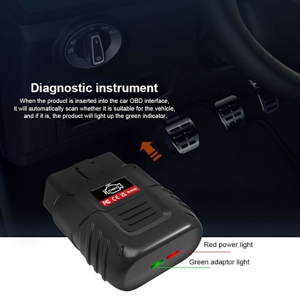 V019 OBD 2 Bilfejldiagnostisk Bluetooth-fejlkodedekoder Black