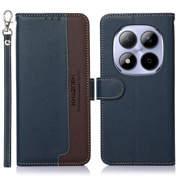 KHAZNEH Til Xiaomi Redmi Note 15 Pro Etui RFID-blokkerende telefonlærfutteral Blue