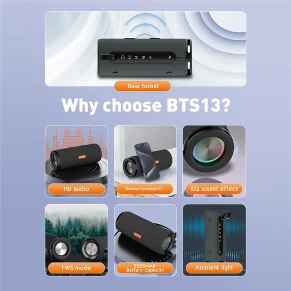 LDNIO BTS13 Bluetooth 5.3-højttaler, 2000 mAh, RGB-stemningsbelysning, bas-stereo Black
