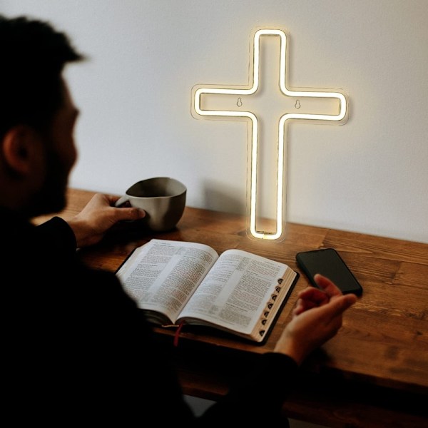 LED Kors Cross Neonskylt USB-driven dimbar Lampa Dekoration för Kyrka och Fest Vit