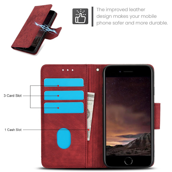 iPhone 16e Kotelo Perhonen Kukka Naarmuuntumaton Suojakuori Red