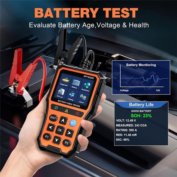 Bluetooth-tester for bilbatteri og OBDII-feilkodeleser med 2,8-tommers IPS-skjerm Black