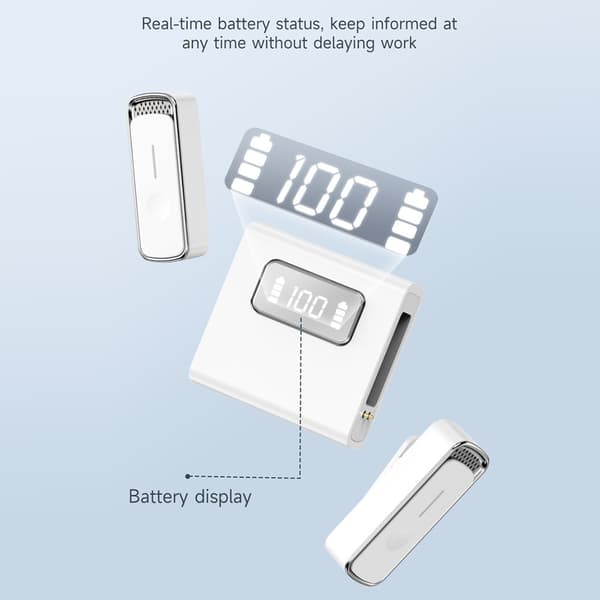 USB-C trådløs lavalier støydempende ladeetui med 2 mikrofoner, hvitt og svart White