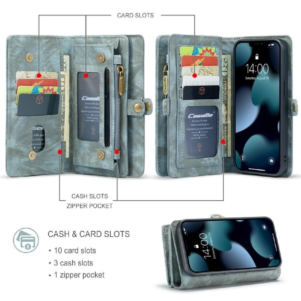 CASEME iPhone 13 Mini 2-in-1 Wallet Phone Shell - Blue Blue