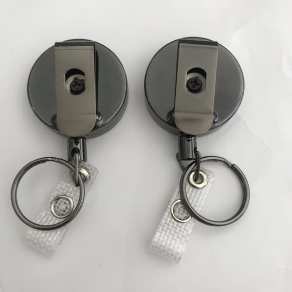 4cm Retractable Key Chain Zinc Alloy Key Ring Heavy Duty Retractable Svart