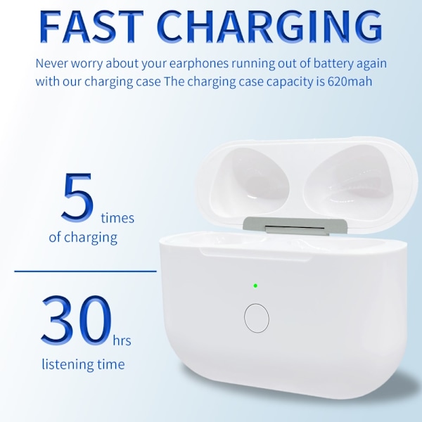 Til AirPods 3 opladningsetui Indbygget 620mAh batteri Bluetooth trådløs opladning White