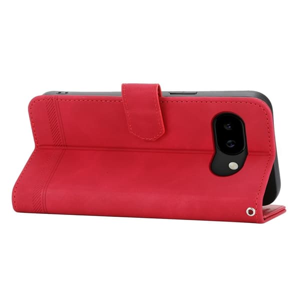 DIERFENG Google Pixel 10a Lompakkokotelo Linjakuvio Teline ja Rannelenkki Red