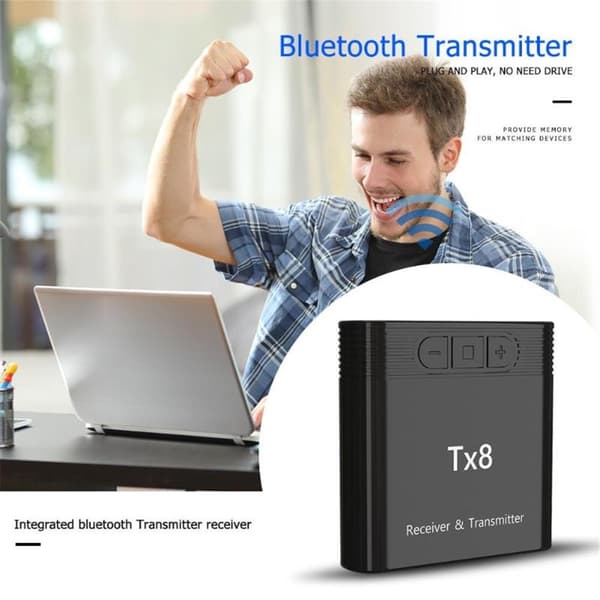 Tx8 2-i-1 Bluetooth 5.0 sender-mottakeradapter for TV PC hodetelefoner musikk lyd Black