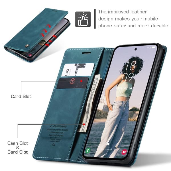 CASEME Retro Lompakkokotelo Samsung Galaxy A55 Green