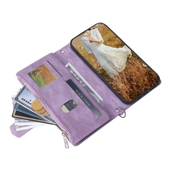 För Google Pixel 10 Pro / 10 / 9 Pro / 9 Zipper Wallet Case Rhombus Telefonfodral Lila