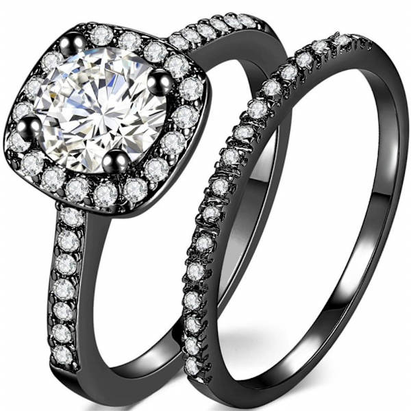 2st Ringar Cubic Zirconia Stapelbara - Storlek 6 / Svart Svart
