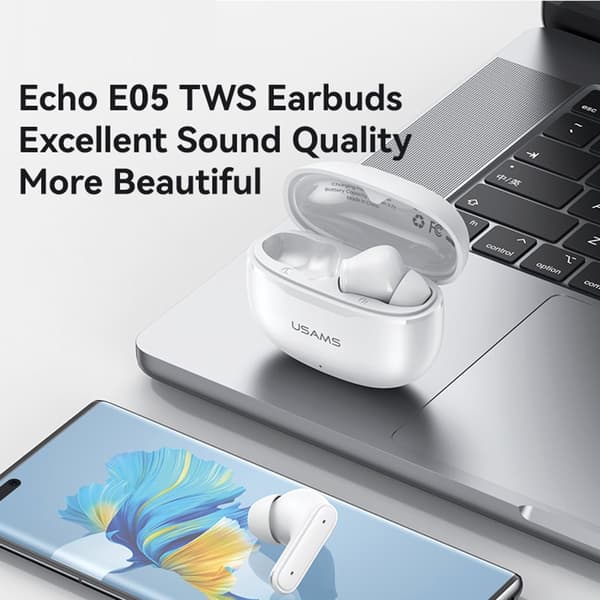USAMS Echo E05 Trådløse Hovedtelefoner In-Ear Bluetooth Dynamiske Drivere - Hvid White