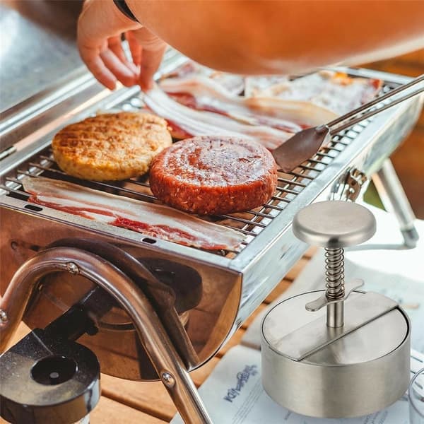 Hamburgerpresse (11,4 cm) i rustfritt stål med fjær og avtakbare deler Silver