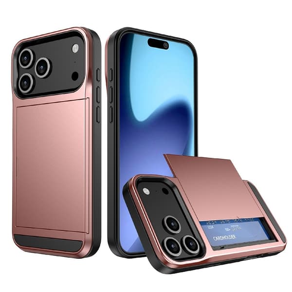 Telefondeksel med skyvbar kortholder til iPhone 18 Pro / 17 Pro Pink