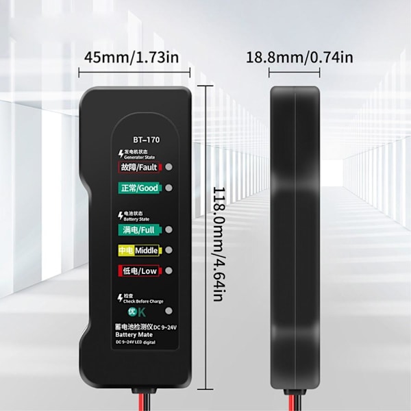 12V batteritestare 6-LED bilfelstestare batterikontroll bil lastbil motorcykel Svart