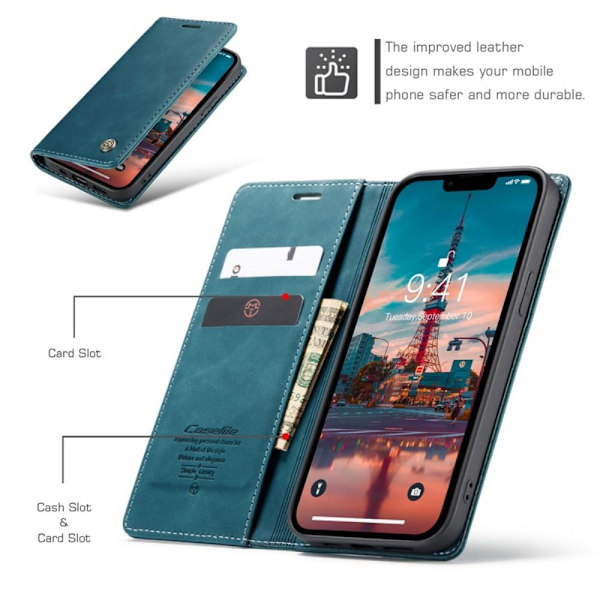 CASEME Retro tegnebog taske til iPhone 14 - Blå Blue
