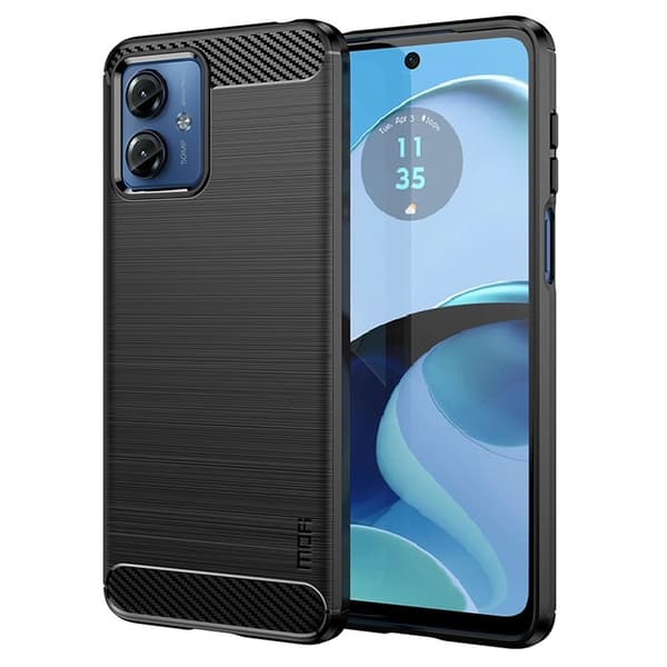 MOFI Motorola Moto G14 Kulfiber tekstur Etui Børstet - Sort Black