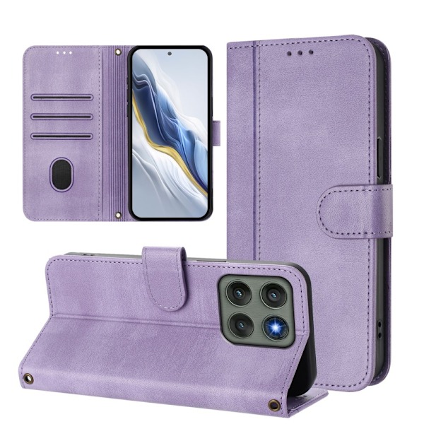 Motorola Edge 60 Pro 5G Suojakotelot Lompakko Teline Retrokuvio Nahkainen Purple