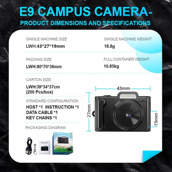 Camera E9 0,96" farveskærm retro mini digitalkamera 1080p HD videooptager Black