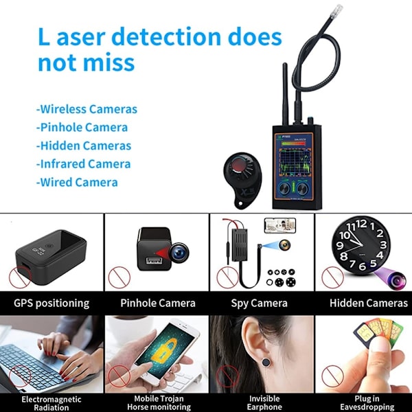 højfølsom trådløst RF-signal skjult kameradetektor Scan magnetisk GPS-locator Black