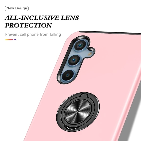 For Samsung Galaxy A16 5G / A16 4G Case PC+TPU Phone Cover with Rotatable Ring Holder Pink