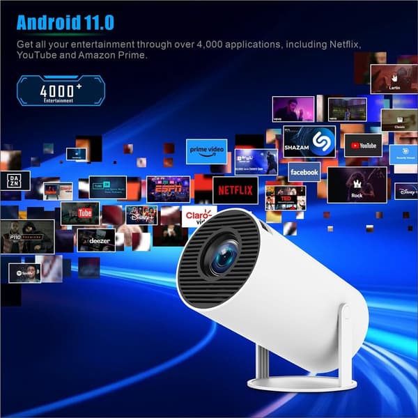 Pro Projektori: WiFi 6, Bluetooth, Android 11.0, 720p, kotiteatteri, 180 asteen kääntö White