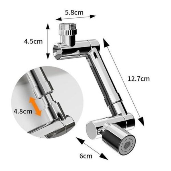 Vandhaneforlænger 1440-graders rotation Teleskopisk tappelufter Dual Gear Silver