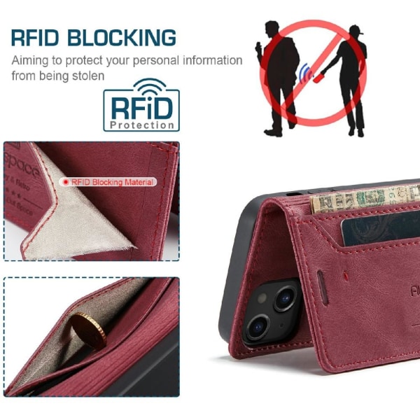 AUTSPACE A01 Retro tegnebog taske til iPhone 13 mini - rød Red