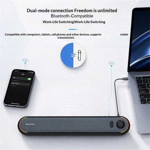 ERAZER Gaming-lydplanke – RGB-belysning, Bluetooth 5.3, USB-drevet Black