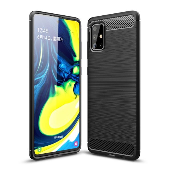 Samsung Galaxy A71 Kulfiber Tekstur Børstet TPU Taske - Sort Black